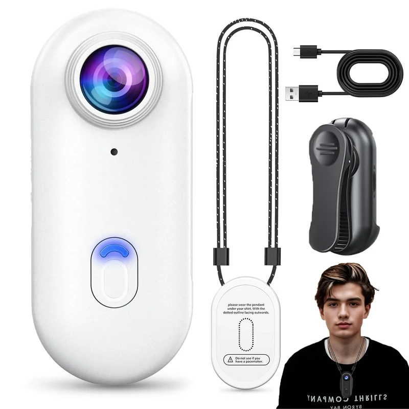 Gosnap - Go Snap Camera-4k Thumb Action Camera, Wearable Mini Gosnap Body Camera with 360° Rotation Spring Clip, Hands-Free POV Recording for Bike Cycling, Pet, Vlogging, Underwater (White-1080)