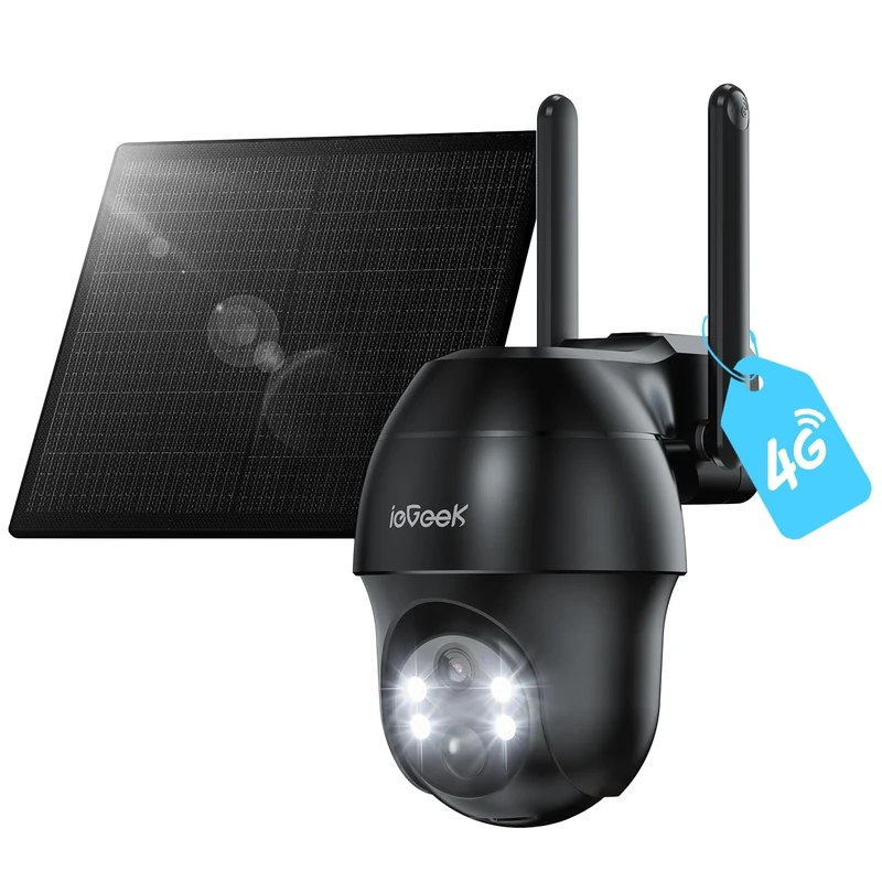 ieGeek 3G/4G LTE Cellular Solar Security Camera Outdoor Wireless with SIM Card, 360° PTZ, 2K Solar No WiFi Wireless CCTV Camera Systems, Color Night Vision, Motion Detection, Siren Light, Two-way Talk