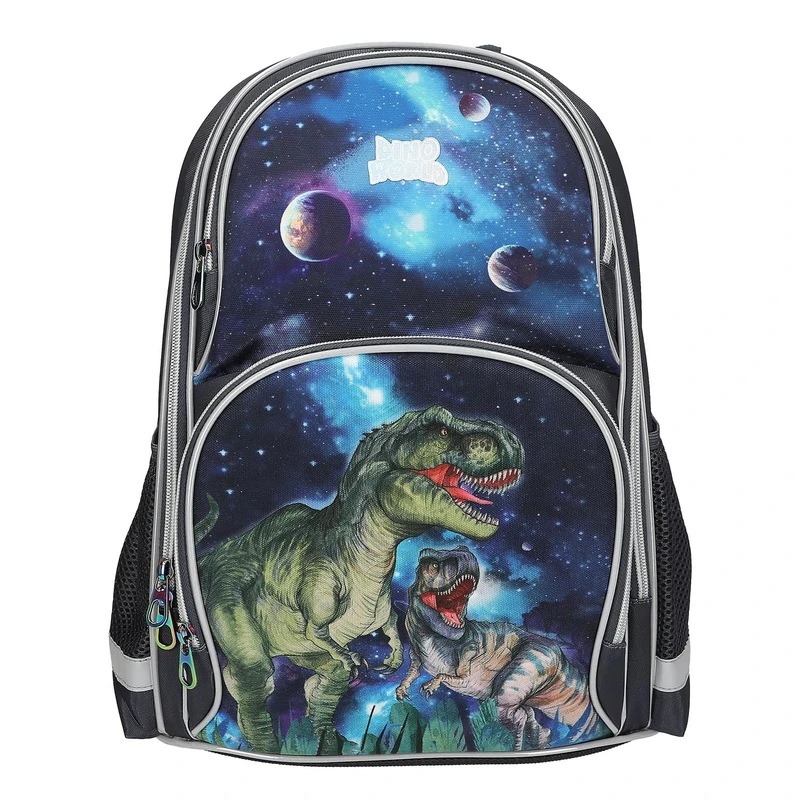 Depesche 13132 Dino World Galaxy School Backpack in Dark Blue with Dinosaur Motif, Planets and Stars, School Bag with Adjustable Straps - Image 1