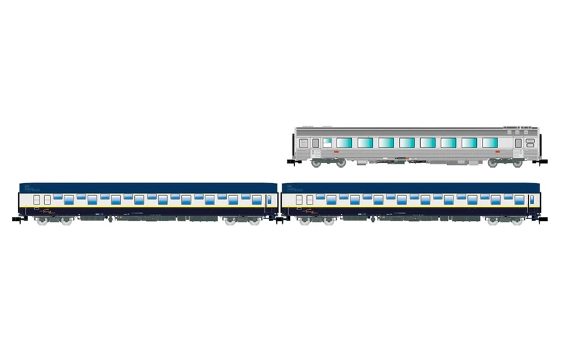 Hornby HN4474 Arnold SNCF, 3-unit pack Train Expo, set 1, 2 x T2 sleeping coach + bar coach, ep. VI Passenger Coaches, Blue