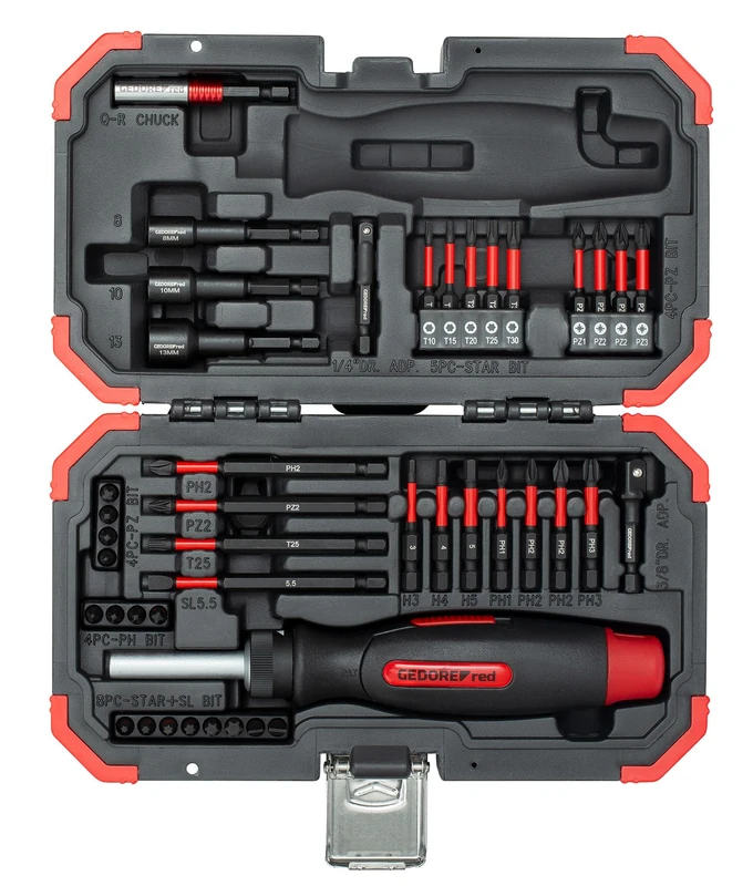 GEDORE Red Torsion Bit Set - 43-Piece Set Including Bendable Bit Screwdriver with Ratchet Function, in Practical Storage Case - Image 1