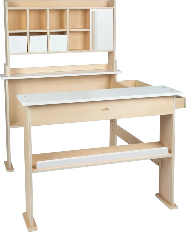 small foot Wooden Store, classic shop with 3 drawers & sliding door, creative role-playing toy for ages 3+ years, 12683