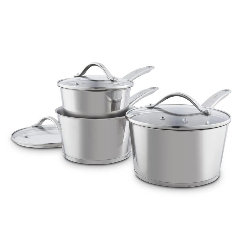 Good Food in Partnership with Tower 3 Piece Saucepan Set with 16cm, 18cm & 20cm Saucepans with Steam Release Tempered Glass Lids, Induction Compatible, Stainless Steel