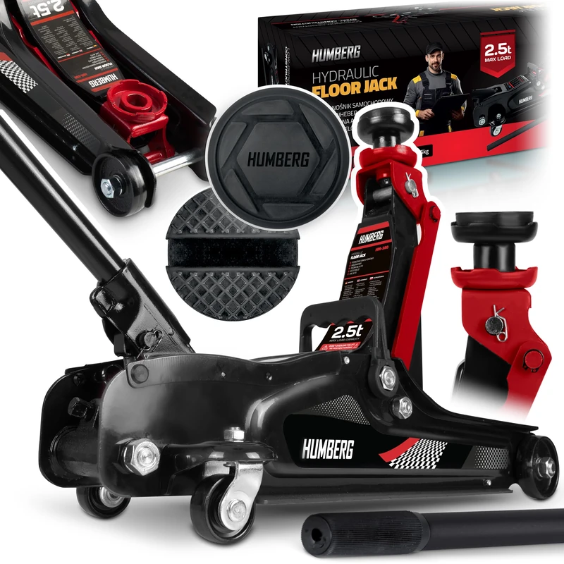 Humberg Car Jack Hydraulic Trolley Jack Car Jack Low Profile 2.5T 80-360 mm Trolley Jack 2 Rubber Pads Black Red