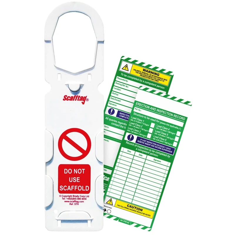 Scafftag by Brady MK1 Kit – Compact Equipment Inspection Inserts Inspection Record, Includes 10 Holders, 20 Inserts & 1 Pen for Workplace Safety Compliance – White on Green