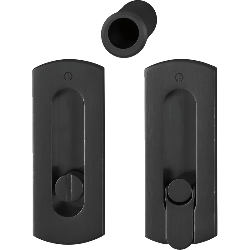 HOPPE Sliding Door Handle Set - 2X Shell Handle Square + 1x Bull Pull Handle Toilet Satin Brass Black