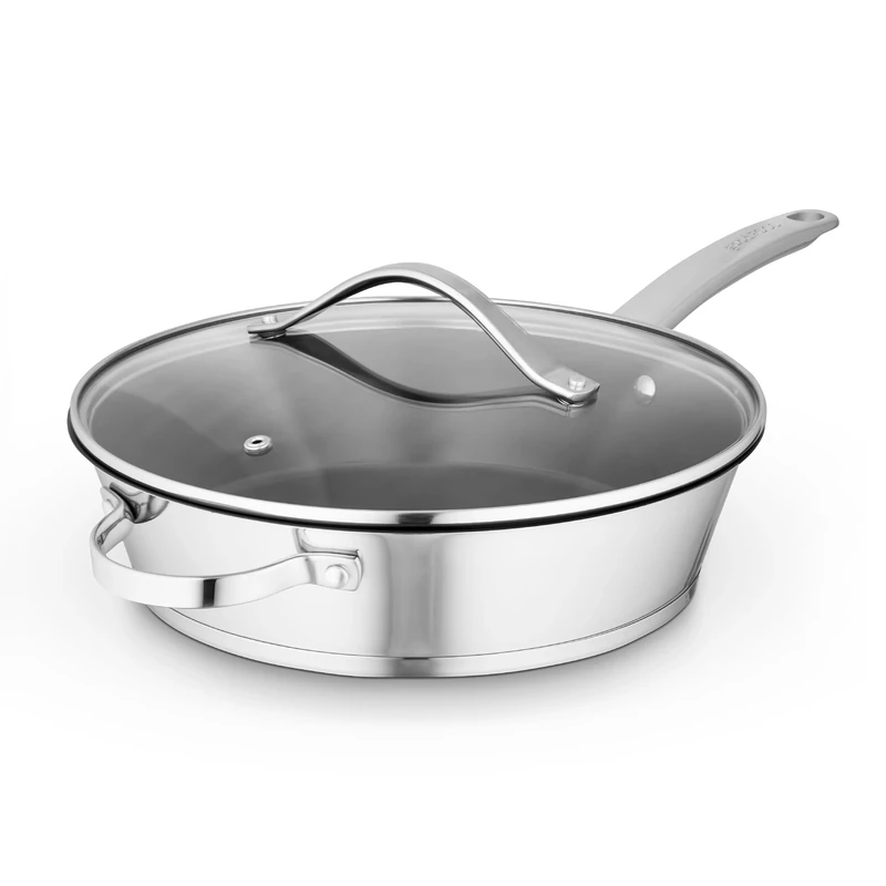 Good Food in Partnership with Tower 28cm Multi-Pan with Tempered Glass Lid, 10x Stronger Ceramic Non-Stick Coating, Induction Compatible and Oven Safe, Stainless Steel