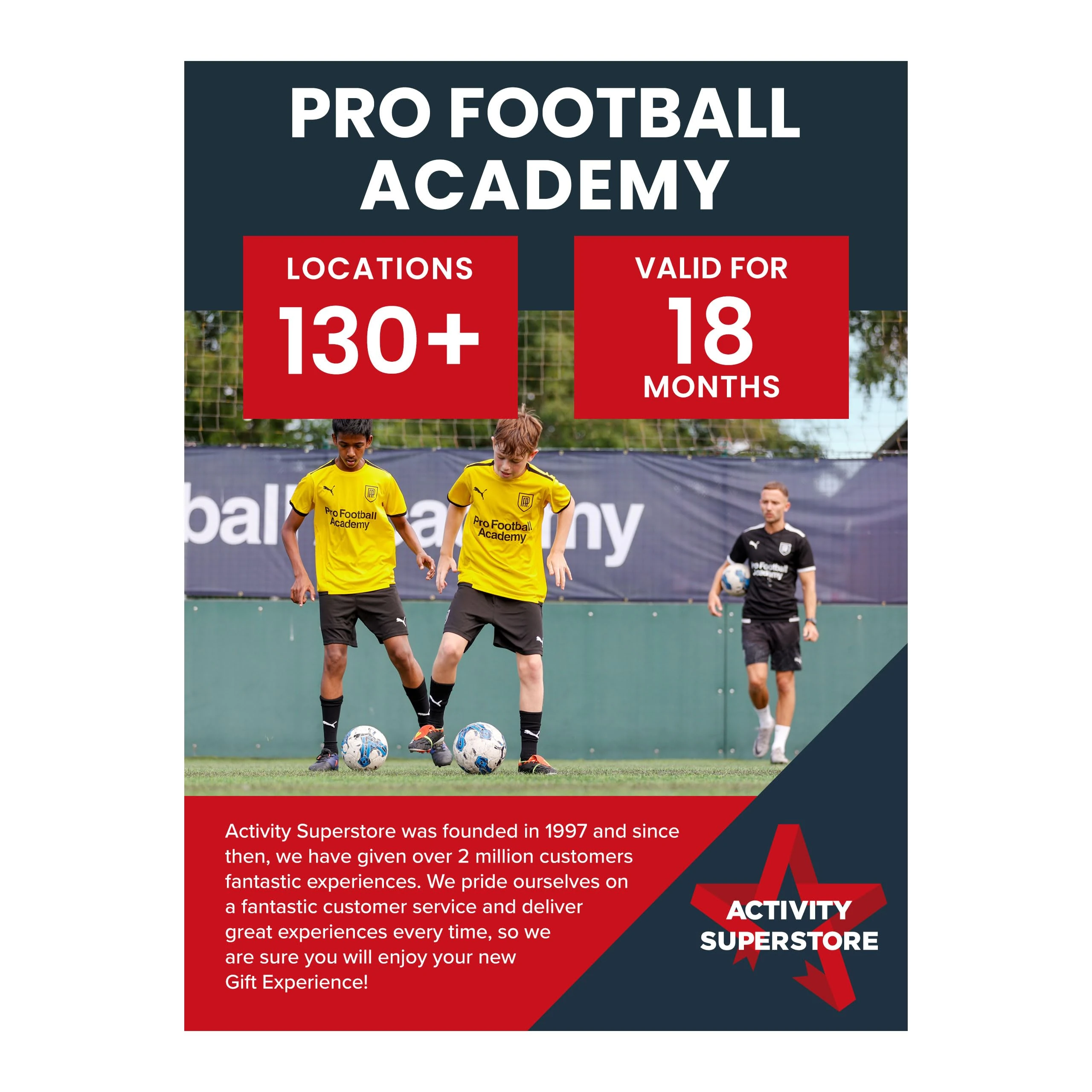 Activity Superstore Pro Football Academy, 18-month Validity, Football Training, Football Gifts, Birthday Gifts