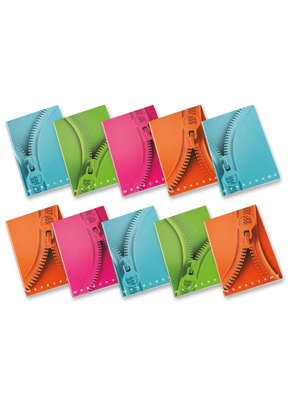 Pigna, Maxi Notebook Monochrome Zip, A4, Inner Paper 100 g/m², 72 Pages + Flap 5 m Inside, 5 mm Square, Assorted Subjects, Pack of 10