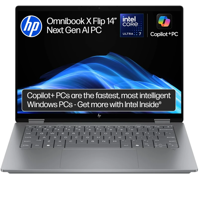 HP OmniBook X Flip NGAI 14" Laptop | CoPilot+ PC | Intel® Core™ Ultra 7-256V Processor | 16GB RAM | 1TB SSD | Intel® Arc™ 140V | 3K OLED Touchscreen | Up to 17.75Hr Battery | Windows 11 | 14-fm0001sa