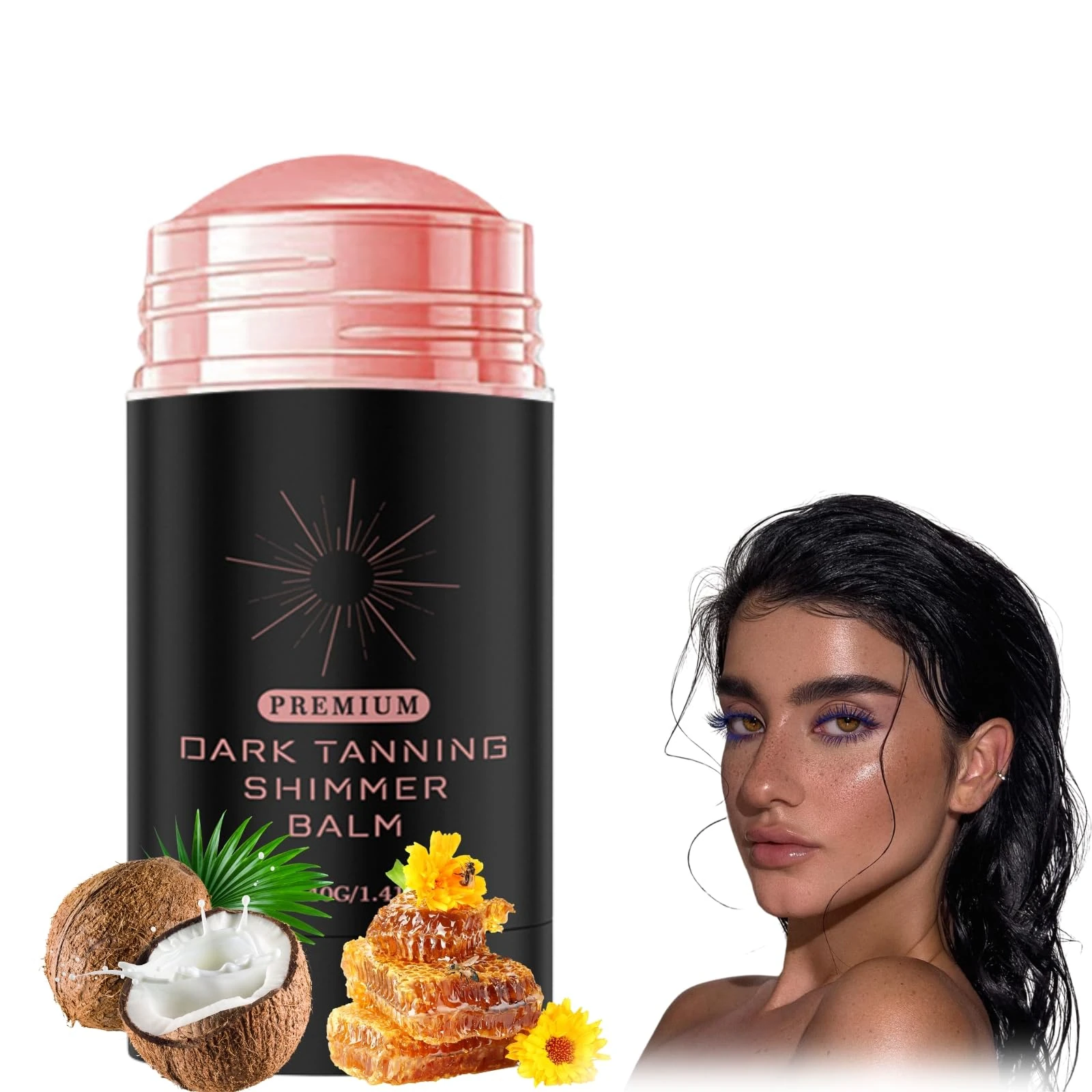 Dark Tanning Shimmer Balm,Sunbed Cream Accelerator Balm Stick,Instant Tanning Cream Stick with Vitamin E,Coconut Oil,Carrot Extract,Tanning Moisturiser for Boost Melanin&Enhance Natural Skin Tone