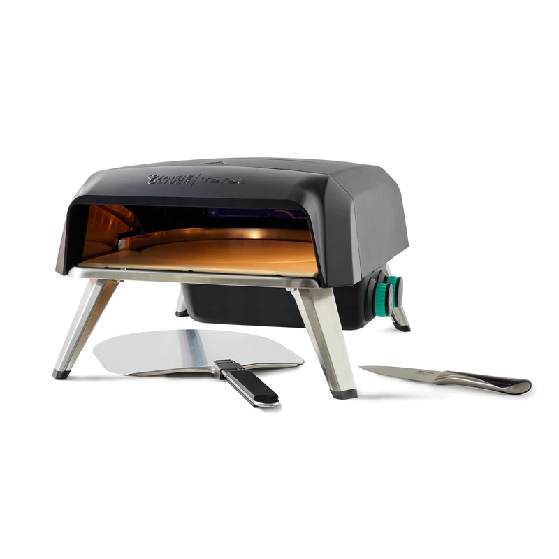 Jamie Oliver by Tefal Gas Rotating Stone Pizza Oven, Homemade Pizza Maker with Jamie Oliver Chefs Knife, 20cm