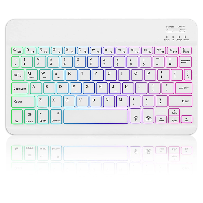 teasteam Bluetooth Keyboard, Ultra-Slim Wireless Portable Keyboard with 7 Colour Backlight, Rechargeable, Compatible with i-Pad, S-amsung Tab, L-enovo Tab, iOS, Android, Windows Devices, UK Layout