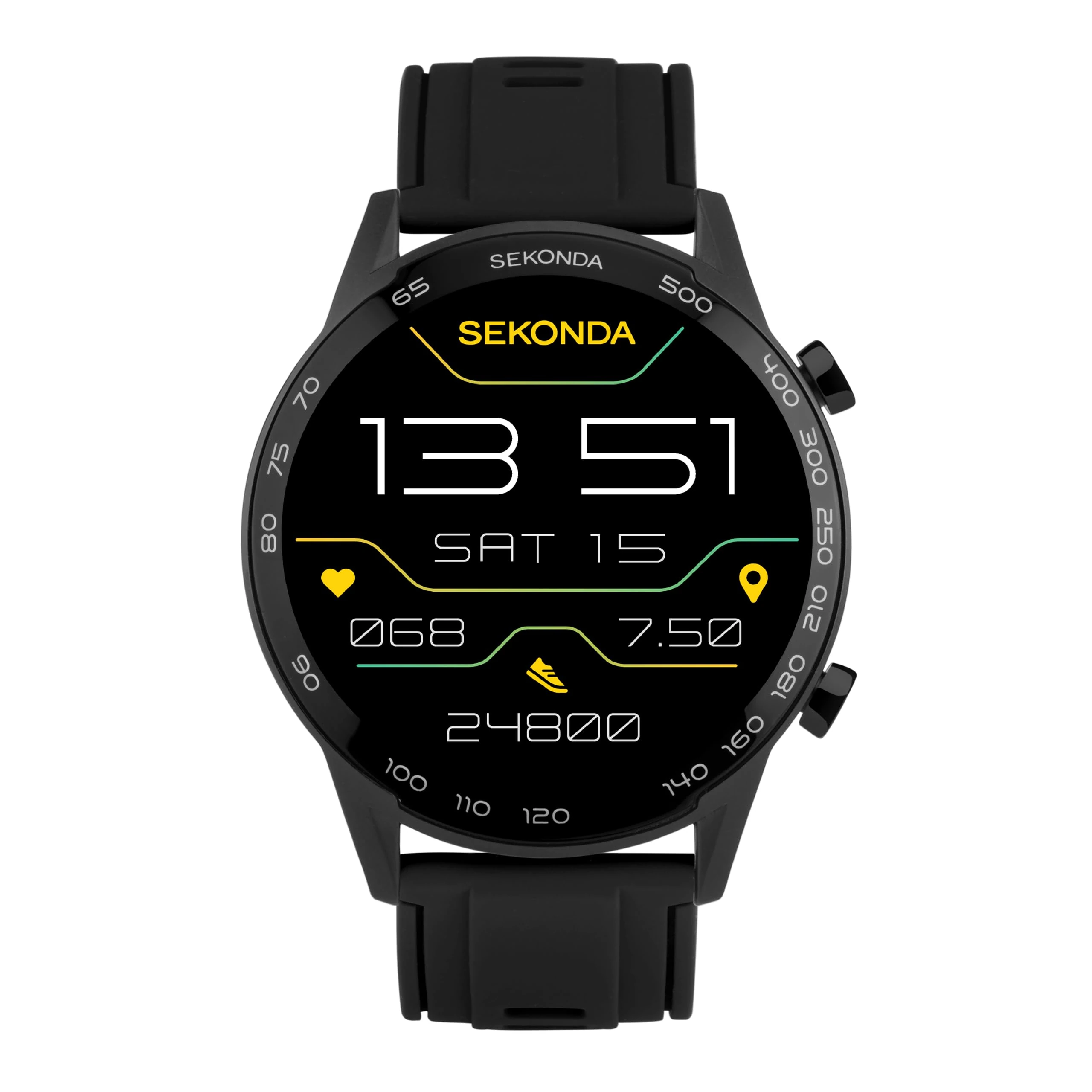 Sekonda 45mm Active Plus Smart Watch in Black with Black Silicone Strap