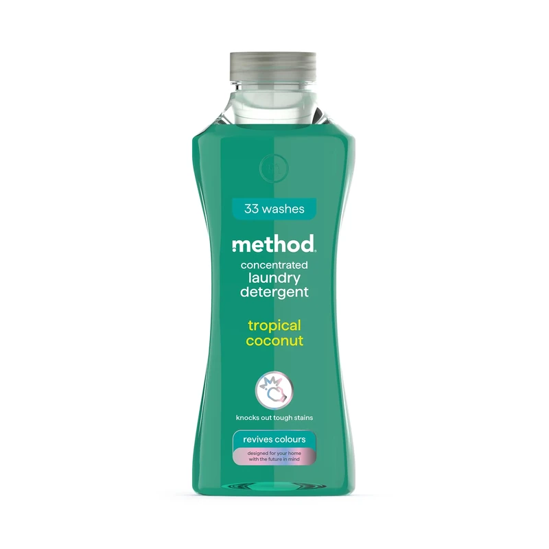 method Concentrated Laundry Detergent, Washing Liquid Fresh Tropical Coconut Scent, 1 x 33 Washes, 1 x 990ml