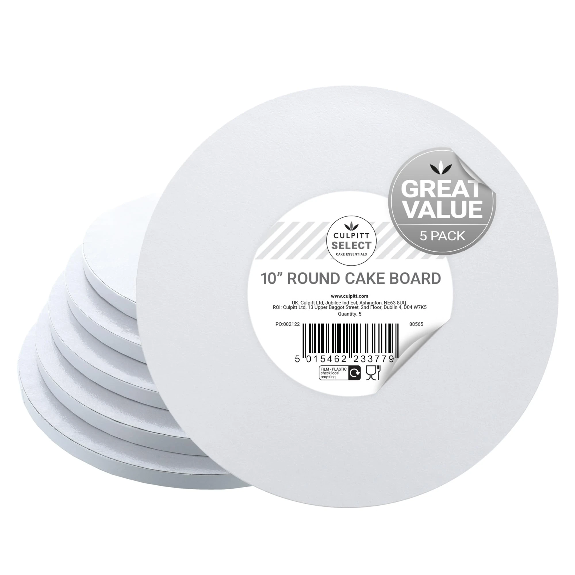 Culpitt Select 10" White Cake Boards, Round, 12mm Thick Lightweight Cake Plate For Celebration Cakes, Birthday Treats, Cupcakes, and More! Strong, 10 Inch, Pack Of 5