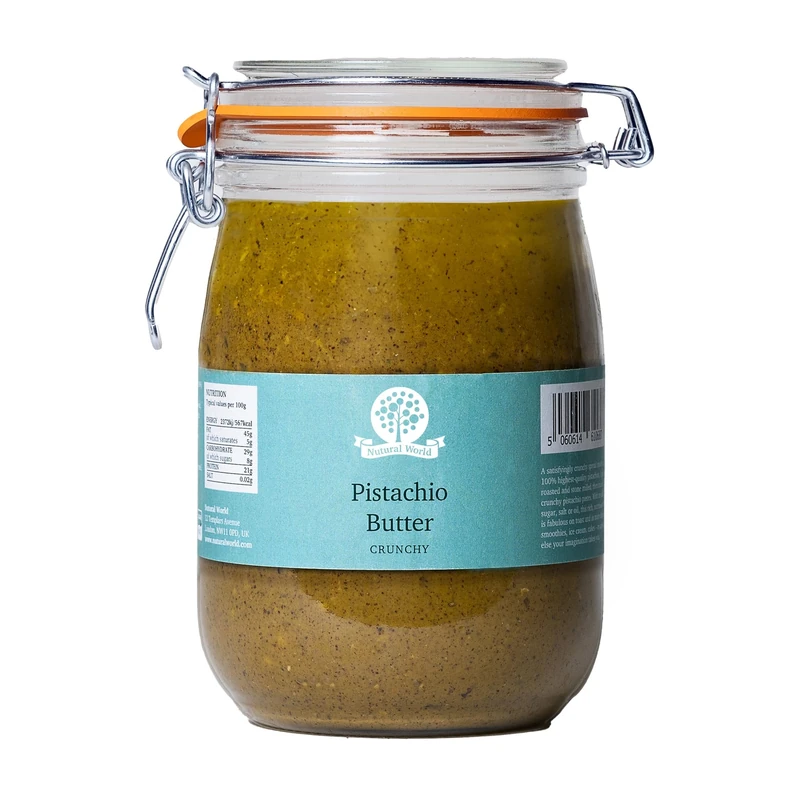 Nutural World - Crunchy Pistachio Nut Butter (1kg) ***Reusable Glass Jar*** Great Taste Award Winner - 100% Pure - Single Ingredient