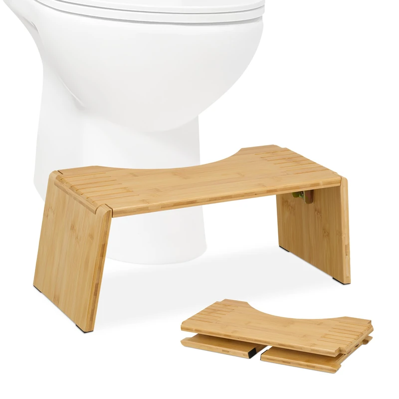 Relaxdays Toilet Stool, Folding Bathroom Step for Adults, Bamboo, 19x48.5x20 cm, Healthy Squatting Position, Natural