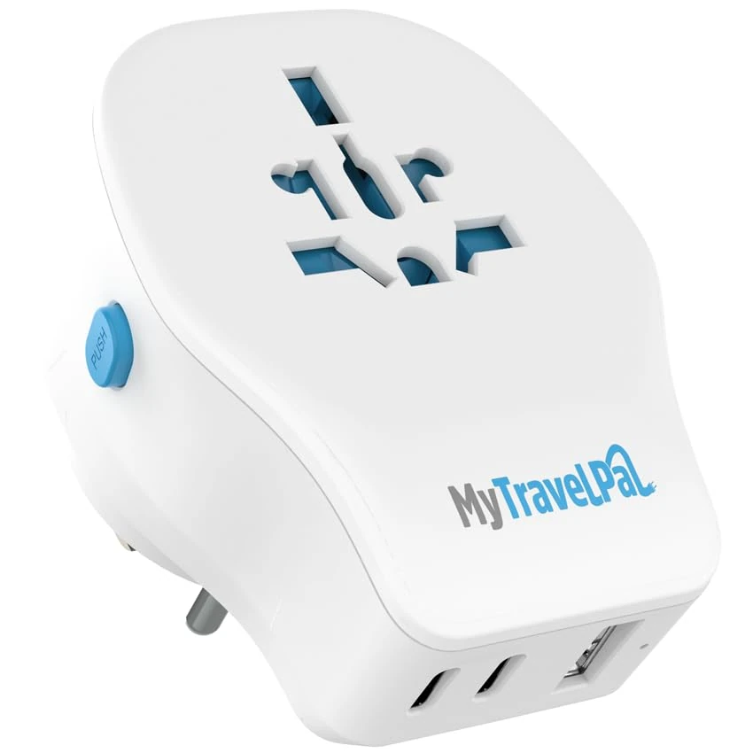 Universal Travel Adapter with 20W PD USB C | UK Safety Standards Interchangeable Travel Adaptor | MyTravelPal® Grounded Universal Travel Adapter Worldwide | Earthed International Travel Plug Adapter