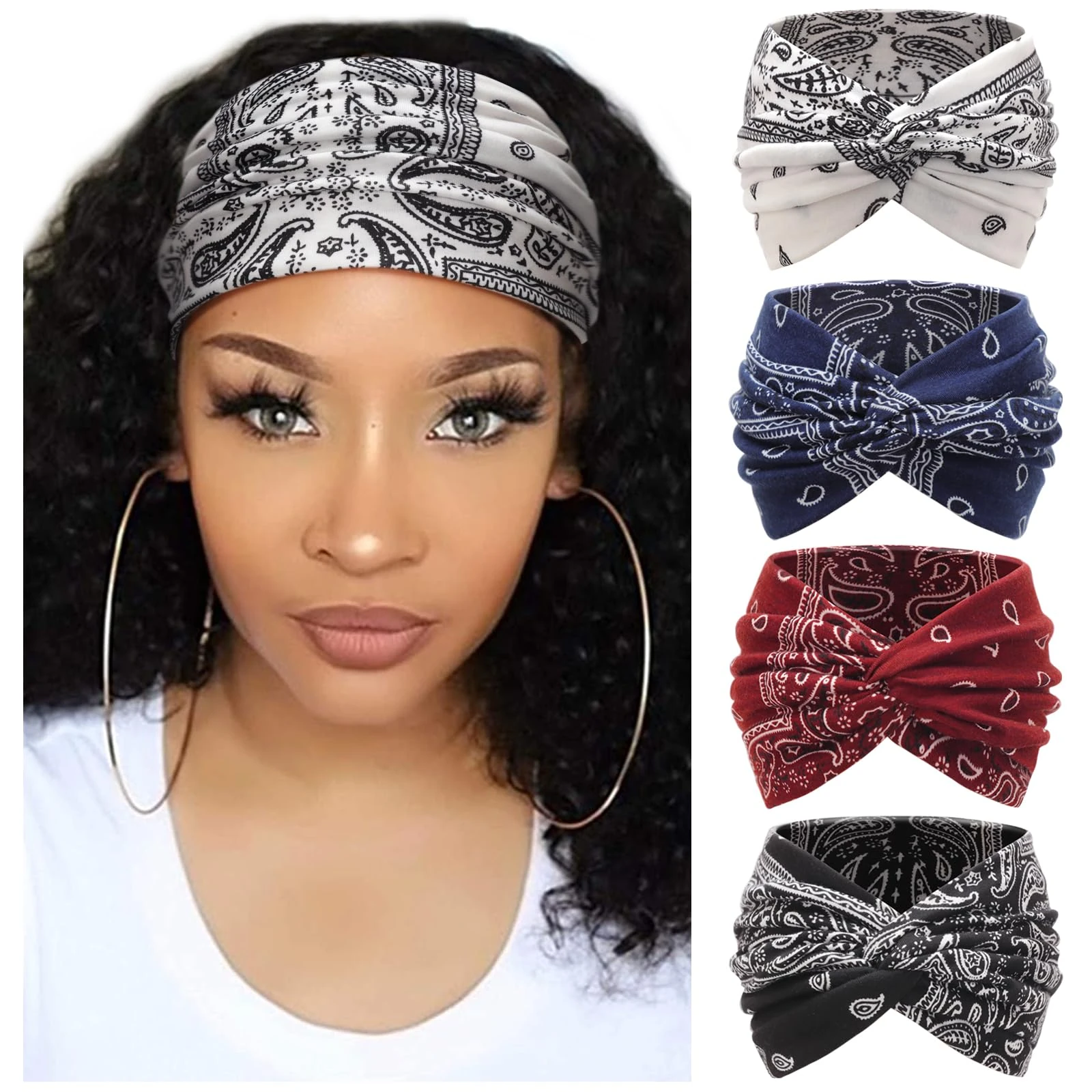 DRESHOW 4 Pack Turban Headbands for Women Wide Vintage Head Wraps Knotted Cute Hair Bands Accessories