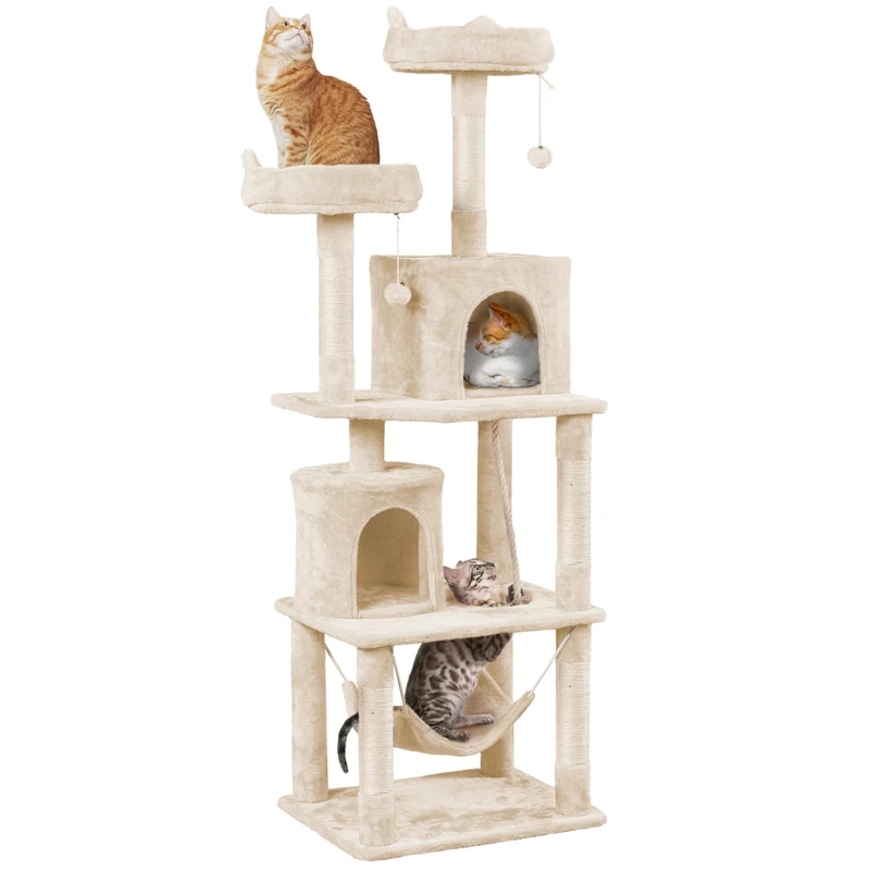 Yaheetech 179cm Cat Tree Multi-Level Cat Tower Large Climbing Scratching Posts with Condos/Perches/Hammock Broad-Space Kitten Activity Centre, Beige
