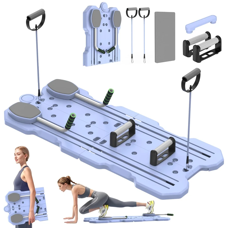 IMAYCC Foldable Pilates Board Reformer Machine Set with Ab Roller Portable Multi-Functional Pilates Training Full Body Workout Equipment for Home with Various Accessories(Purple)