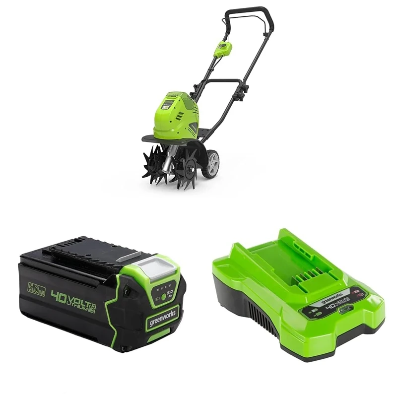 Greenworks 40V Cordless Cultivator, Front Tine Tiller Rotavator, 25cm Working Width, 13cm Tilling Depth with 5Ah Battery and Charger