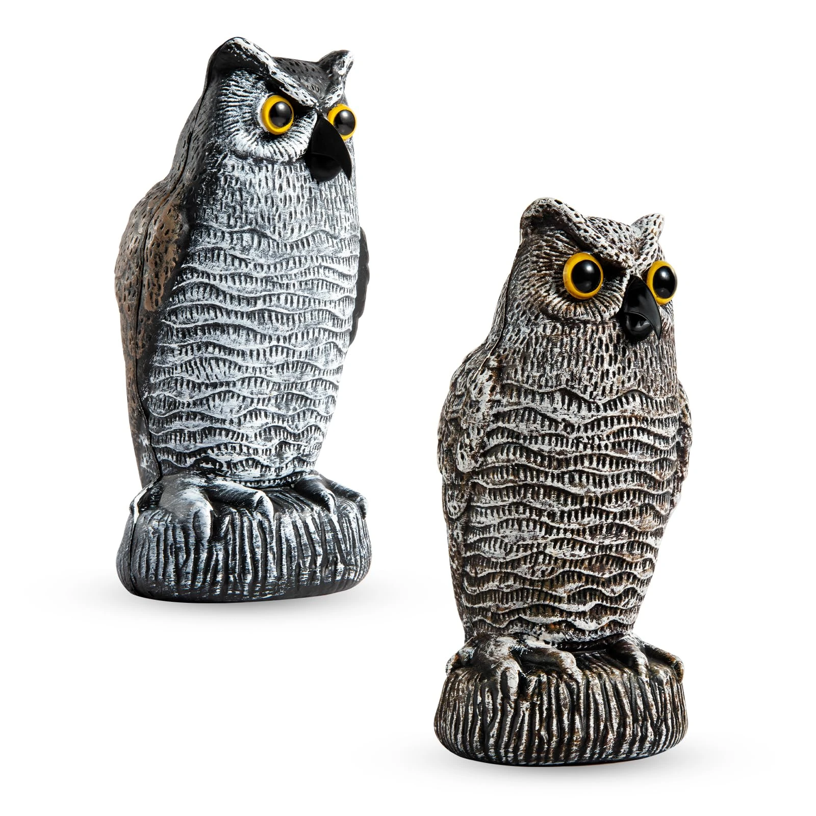 OFFO Pigeon Deterrent,Owl Decoy to Scare Birds Away,Bird Scarers for Gardens,Natural Bird Deterrent Devices for Outdoor Garden,Yard, Farms, Brown and Brown White 2pcs