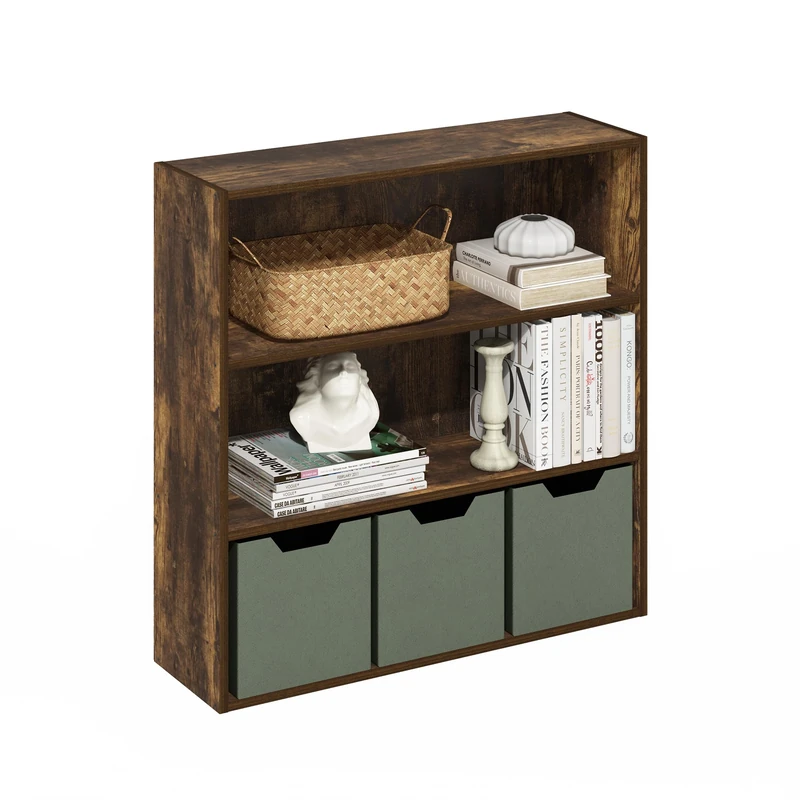 Furinno PASIR Book Shelf, 3-Tier Bookshelf, Bookcase with Open Shelf, 9.3 x 31.3 x 31.5, for Living Room, Bedroom, Home Office, Amber Pine