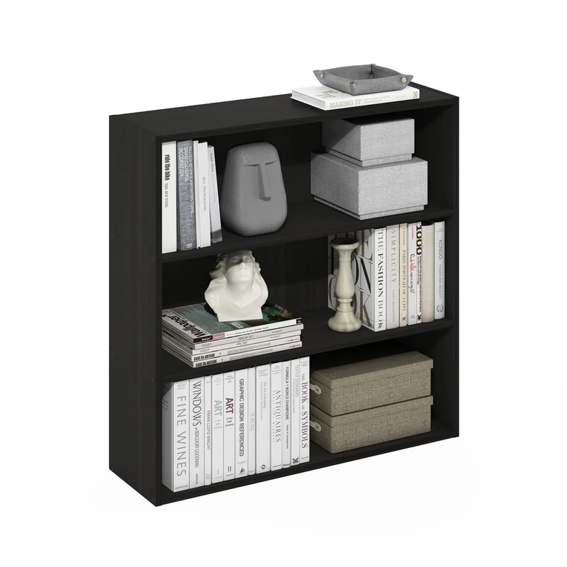 Furinno PASIR Book Shelf, 3-Tier Bookshelf, Bookcase with Open Shelf, 9.3 x 31.3 x 31.5, for Living Room, Bedroom, Home Office, Espresso