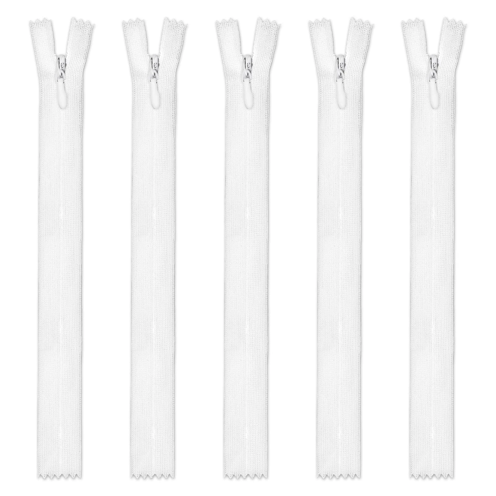 teasteam Invisible Zips 5Pcs #3 Zippers for Sewing 16Inch/40cm Closed-Ended Concealed Zippers White Zip Fixer for Tailor Sewing Tools Cushion DIY Craft Dressmaking Pillows Skirts Clothes Bags Pants