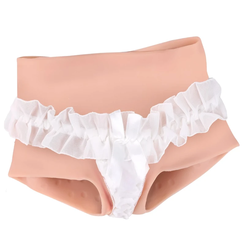 YEEFAIRY Silicone Crossdresser Contouring Underwear Realistic Briefs with Artificial Female Appearance & Function for MTF Transgender Cross Dressing Cosplay Pants (Beige, M Size)