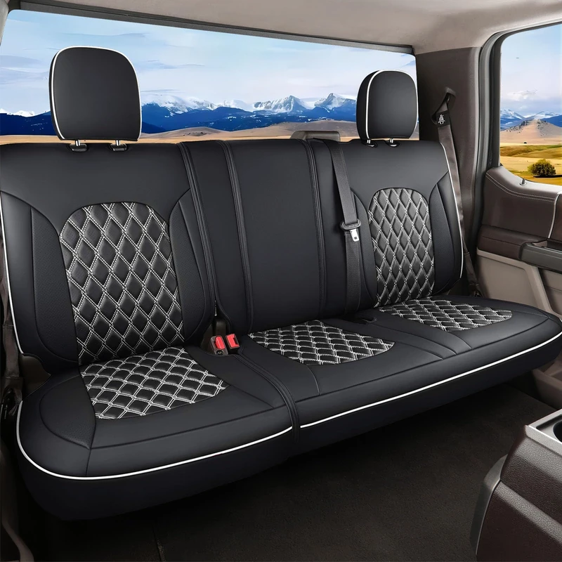 Huidasource Rear Bench Seat Covers Fit for Ford F150, Automotive Car Seat Cushion Cover Fit for 2015-2024 F150 SuperCrew&2017-2024 F250 F350 F450 Super Duty Crew Cab Pickup(Back Row/Black&White)