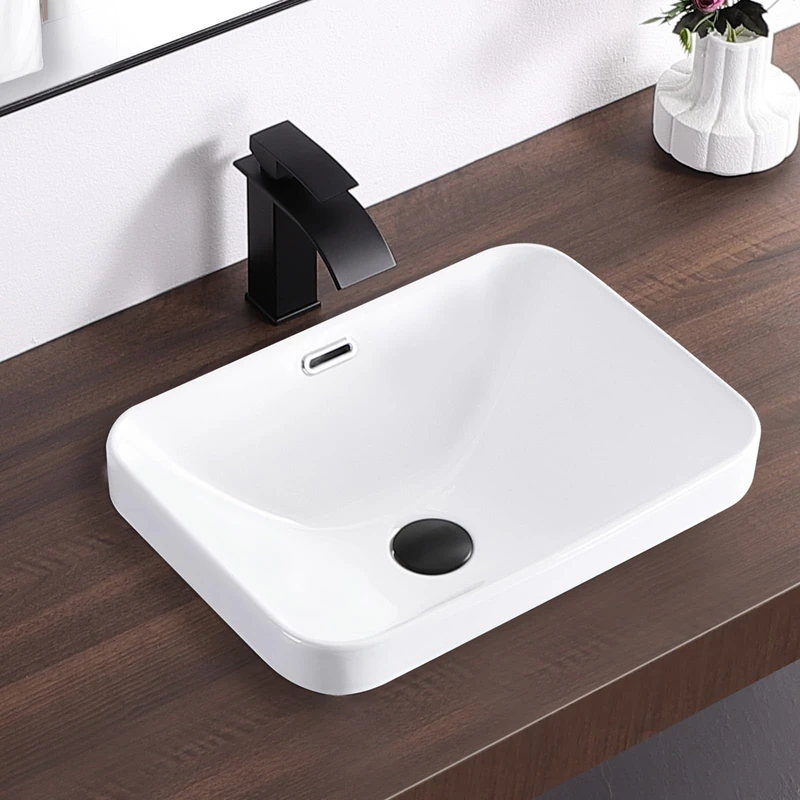 KARAMAG Bathroom Vessel Sink 18.2''x13.3''Drop in Vanity Sink with Overflow