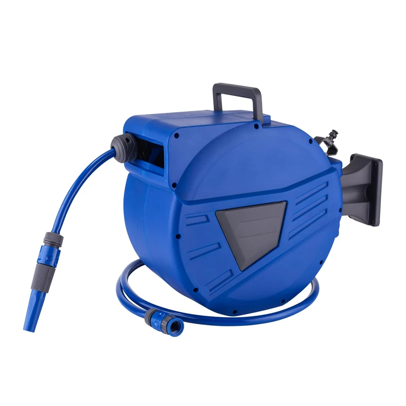 S&M 590139 – Wall Hose Reel 20 m Hose + 2 m | Blue | Includes Bracket with 180° Swivel | Anti-Algae with Automatic Collector and Fittings - Image 1