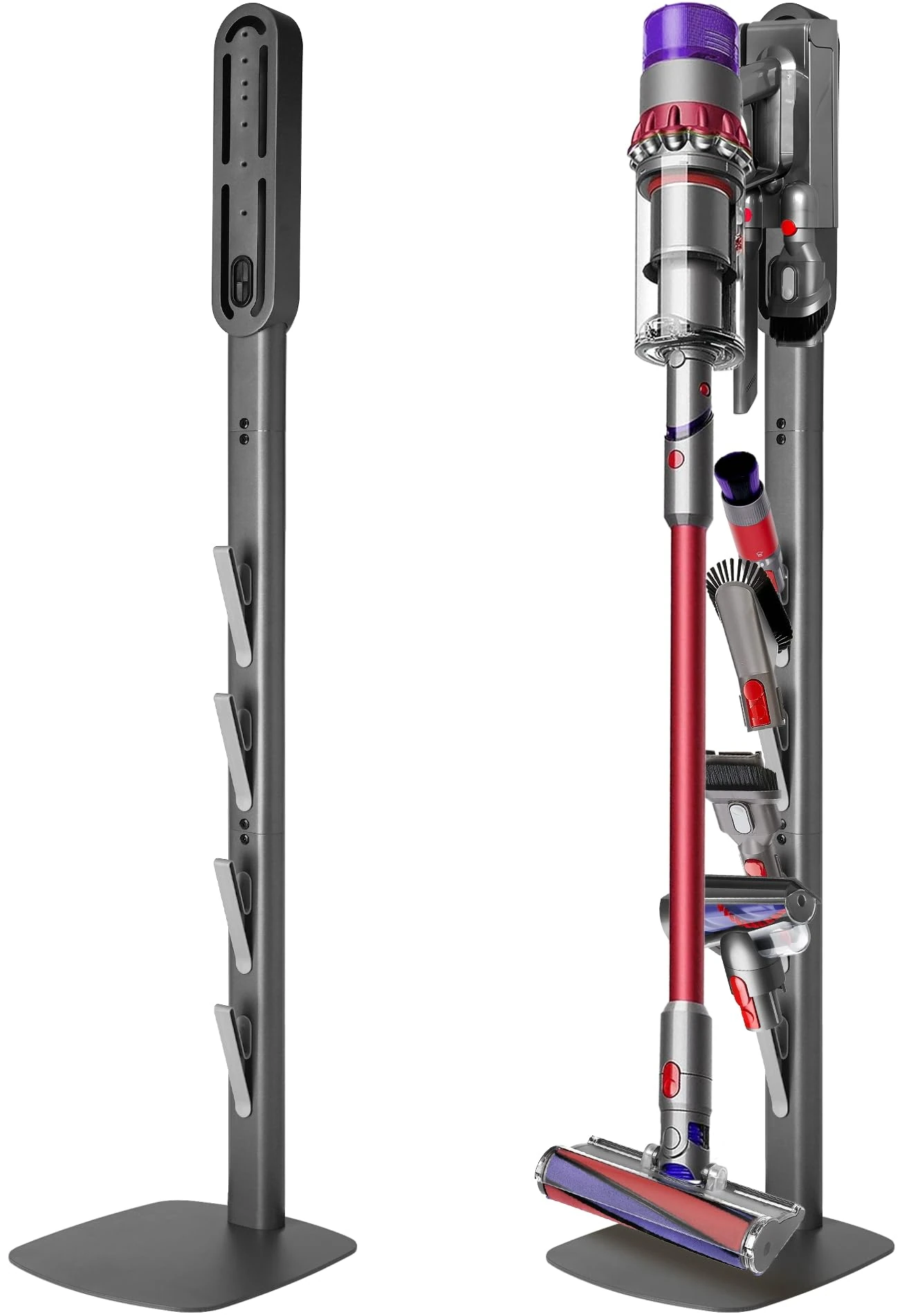 JUPELI Vacuum Stand Compatible with Dyson V15, V12, V11, V10, V8, V7, V6 – Freestanding Floor Holder with Hidden Cable, No-Drill Metal Storage Rack for Cordless Vacuum Cleaners & Accessories