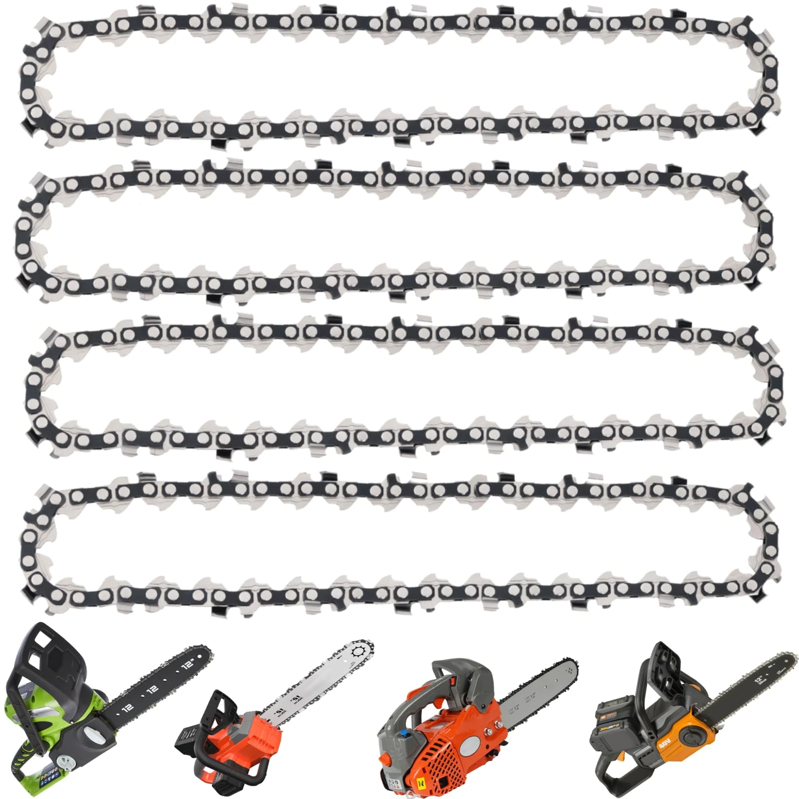 Eyoloty 4 Pack 12 inch Chainsaw Chain, 64 Drive Links, 1/4" Pitch, 0.043" Gauge, Replacement Chain Fts 12 inch (30cm) Stihl 71PM3-64/36700000064, MSA60, MSA70, MSA120, MSA140, MSA160T, MS151and More