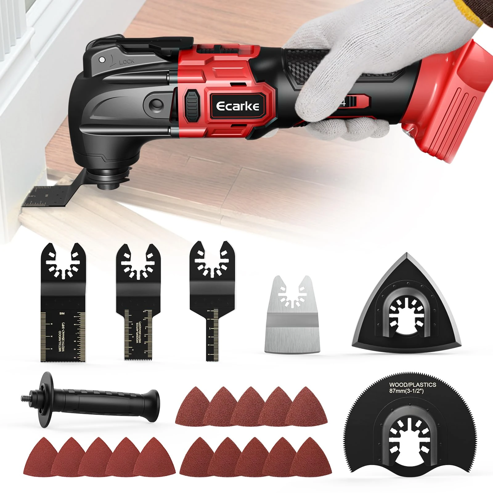 Ecarke Milwaukee 18V Li-ion Battery Multifunction Tool 6 Adjustable Speeds Brushless Motor for Removing, Scratching, Cutting with 23 Accessories (Batteries Not Included)