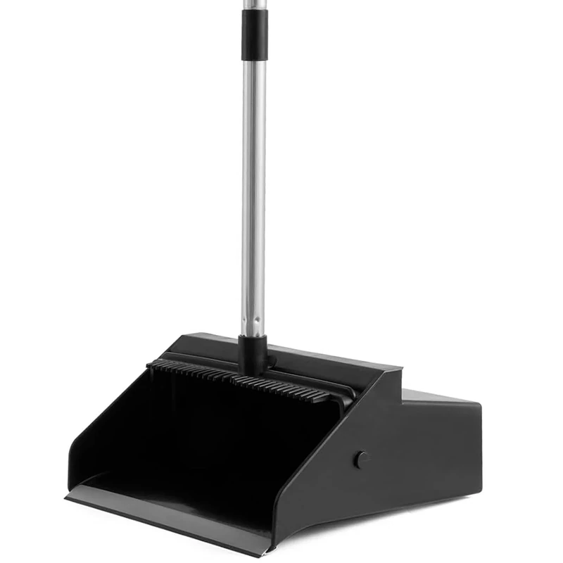 Woobroo Long Handled Dustpan,2 Dustpan Set with Built-In Teeth Comb for Sweeping Brush Indoor 180° Sweivel Dust Pan,Stainless Steel Upright Dust Pans Heavy Duty 3 in 1