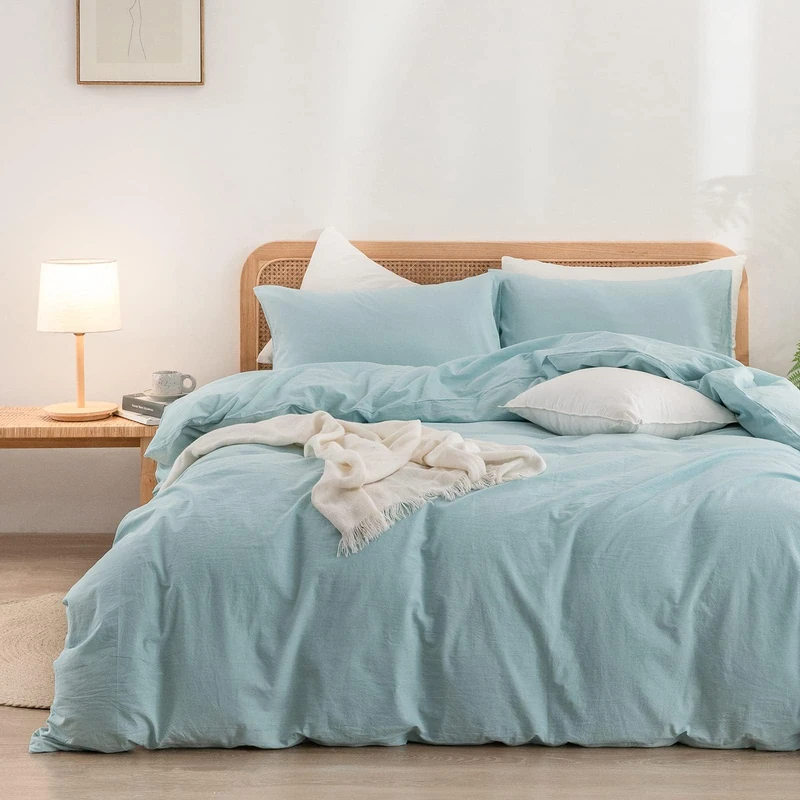 BESTOUCH Cotton Solid Duvet Cover Set Hushed Green Oversized Full