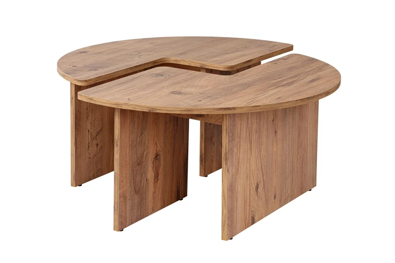 Hanah Home Elegant Coffee Table, Diameter 90 cm, 41 cm Height, 100% Melamine Coated Particle Board, 18 mm Thick, Atlantic Pine Finish, Perfect for Modern Living Spaces