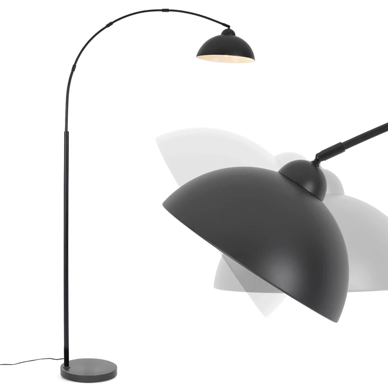 LuminexDesigns Arc Floor Lamp for Living Room 204cm, 5-Minute Easy Assembly, Heavy 5kg Metal Base, E27 Standing Lamp, Black Floor Lamp for Reading & Relaxing (Bulb Not Included)