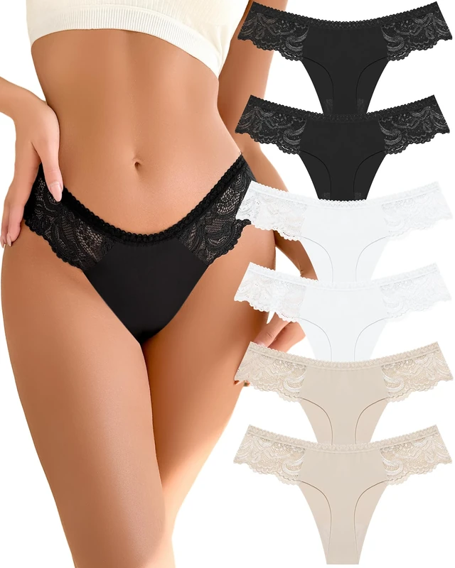 READY TO LOVE Seamless Thongs for Women Lace Knickers Sexy Underwear Women No Vpl Ladies Thongs Womens Tangas Multipack 6-Pack