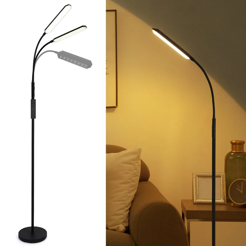 LuminexDesigns LED Floor Lamp for Living Room 18W Super Bright Dimmable Standing Lamp 2700K–6500K with Remote & Timer, Eye-Caring Reading Lamp Floor Standing, Black