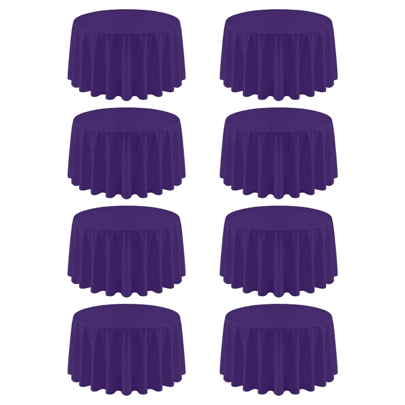 RestfulGlow 8 Pack Purple Round Tablecloth 120 Inch