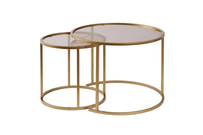 Hanah Home Elegant Coffee Table Set (2 Pieces), Gold & Bronze, 60 x 60 x 43 cm, 100% Tempered Glass & Metal Frame, Stylish & Durable for Modern Living Spaces