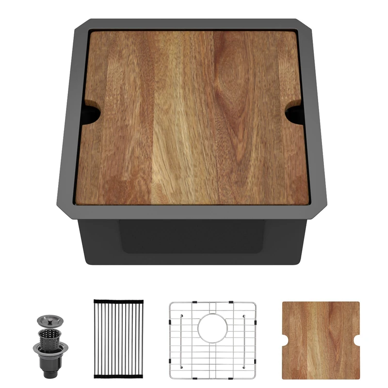 Talllor Undermount Bar Sink Workstation - 17 x 17 Inch Black Bar Sink Undermount 16 Gauge Small Stainless Steel Wet Prep Sinks Single Bowl Under Counter Camper RV Kitchen Sinks #TLU-0019