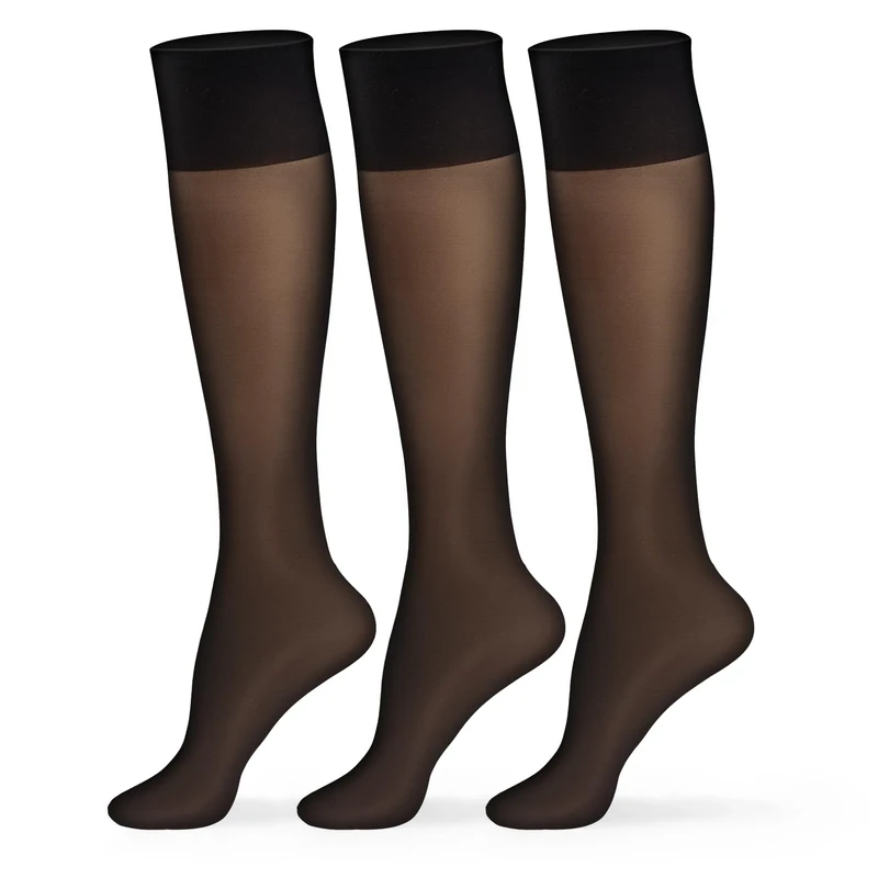 MANZI 15D Women's 3 Pairs Knee High Pop Socks Ladies Sheer Knee Length Soft Breathable Stockings Nylon Socks Black