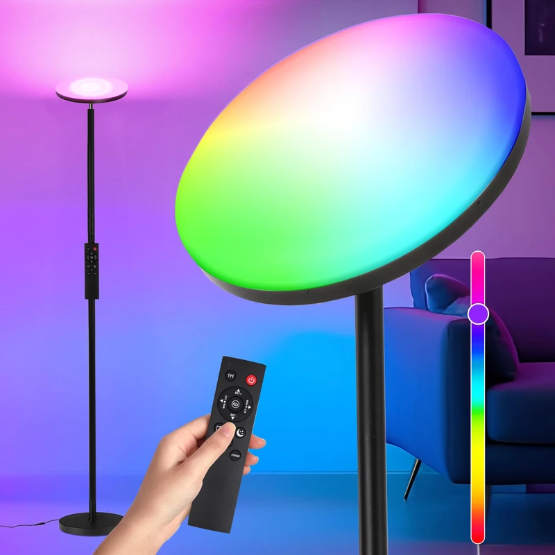 LuminexDesigns LED Floor Lamp, 36W Super Bright, Dimmable 2700K-6500K RGB, Remote & Touch Control, Modern Uplighter for Living Room, Bedroom, Office