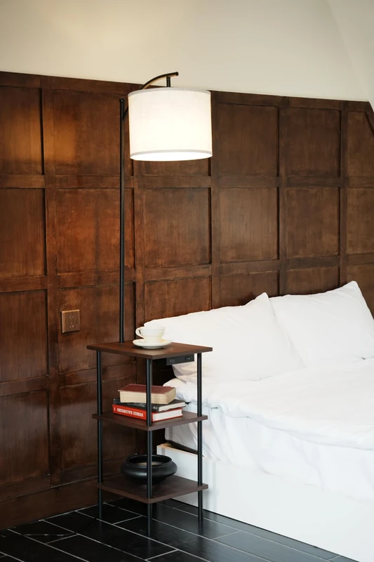 LuminexDesigns Vintage Wooden Floor Lamp with 3-Tier Storage Shelves, USB & Type-C Charging Ports, Retro Standing Lamp with Table for Living Room, Bedroom or Office, Bulb Not Included